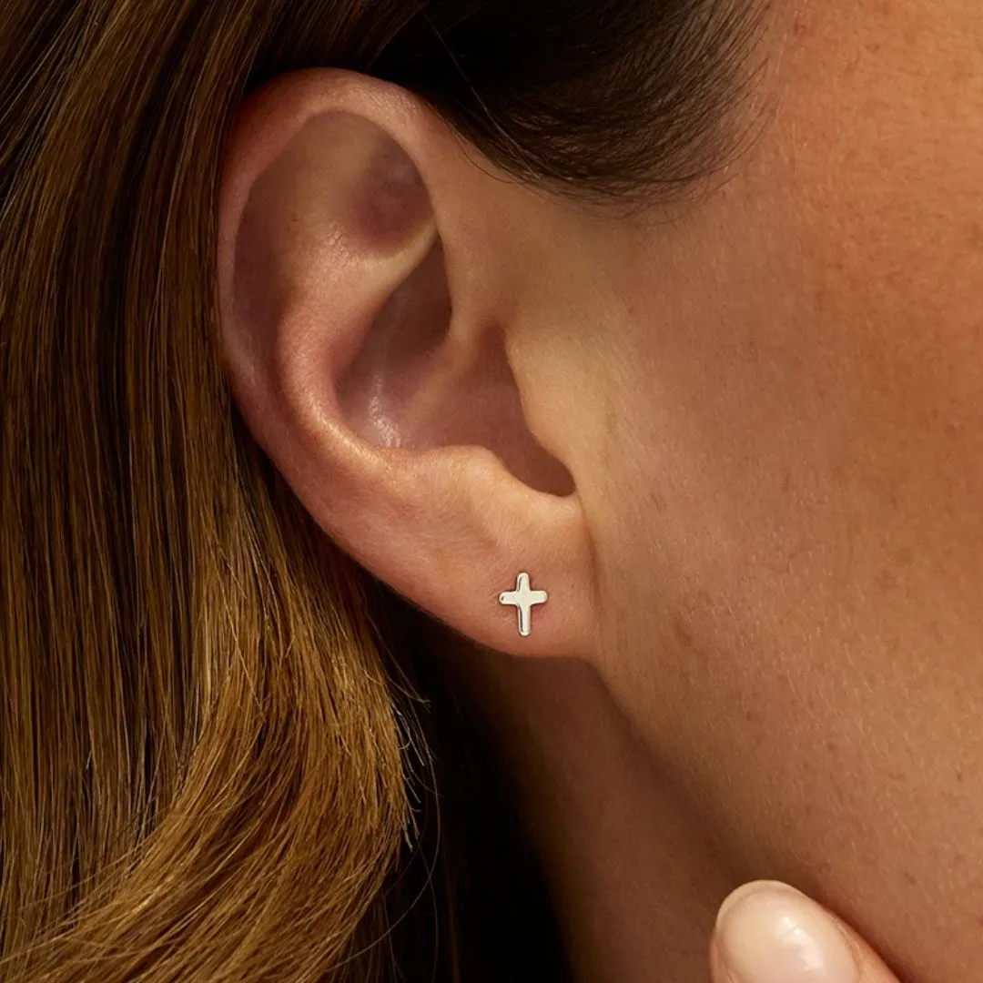 Silver Tiny Cross Stud Earrings sold by Lily & Roo product image thumbnail 2