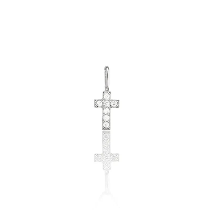 Solid White Gold Genuine Diamond Individual Tiny Cross Charm sold by Lily & Roo