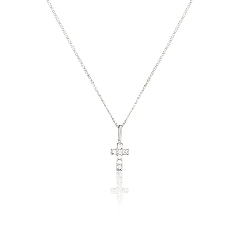 Solid White Gold Genuine Diamond Tiny Cross Necklace sold by Lily & Roo