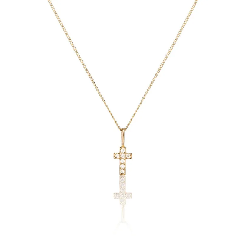 Solid Gold Genuine Diamond Tiny Cross Necklace sold by Lily & Roo