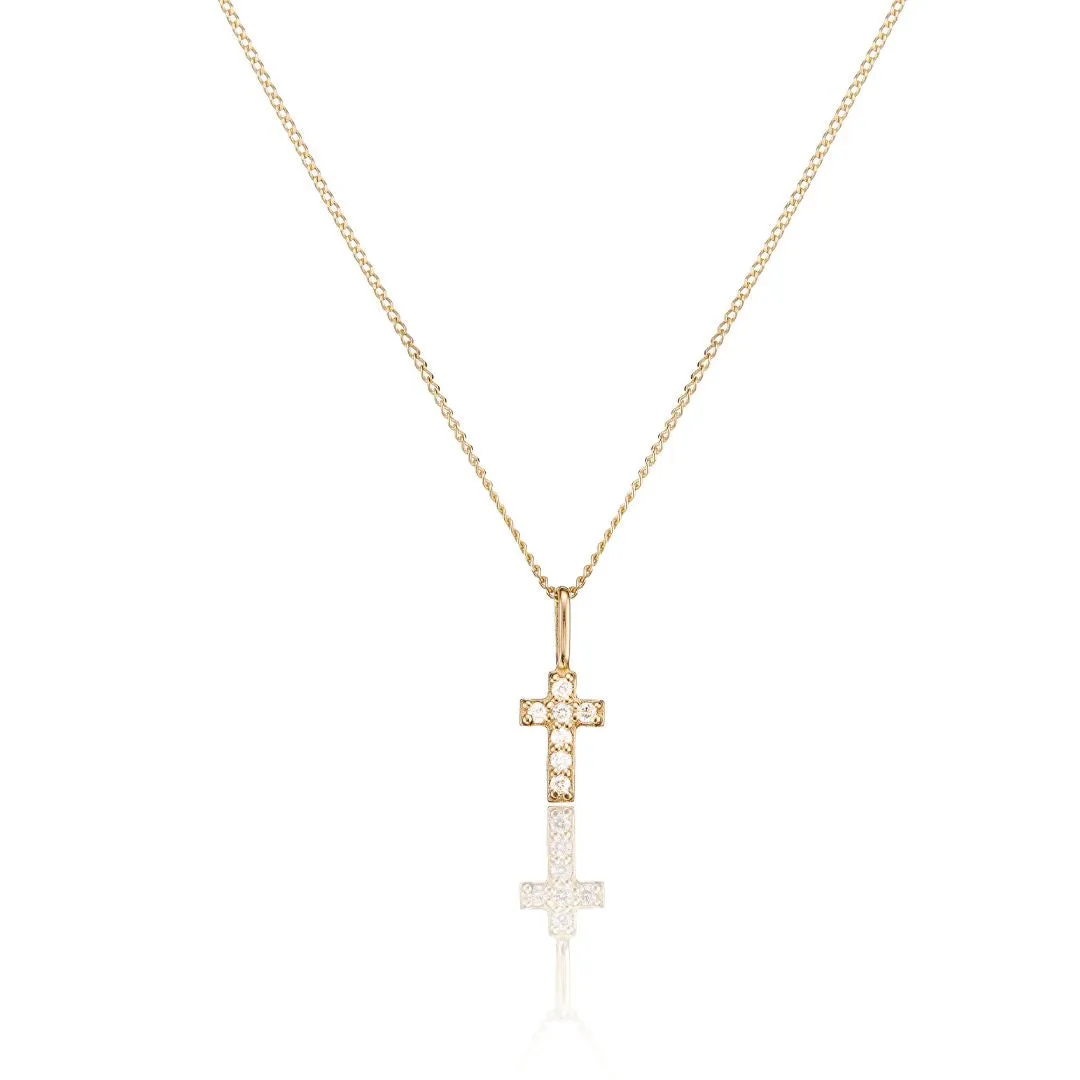 Solid Gold Genuine Diamond Tiny Cross Necklace sold by Lily & Roo