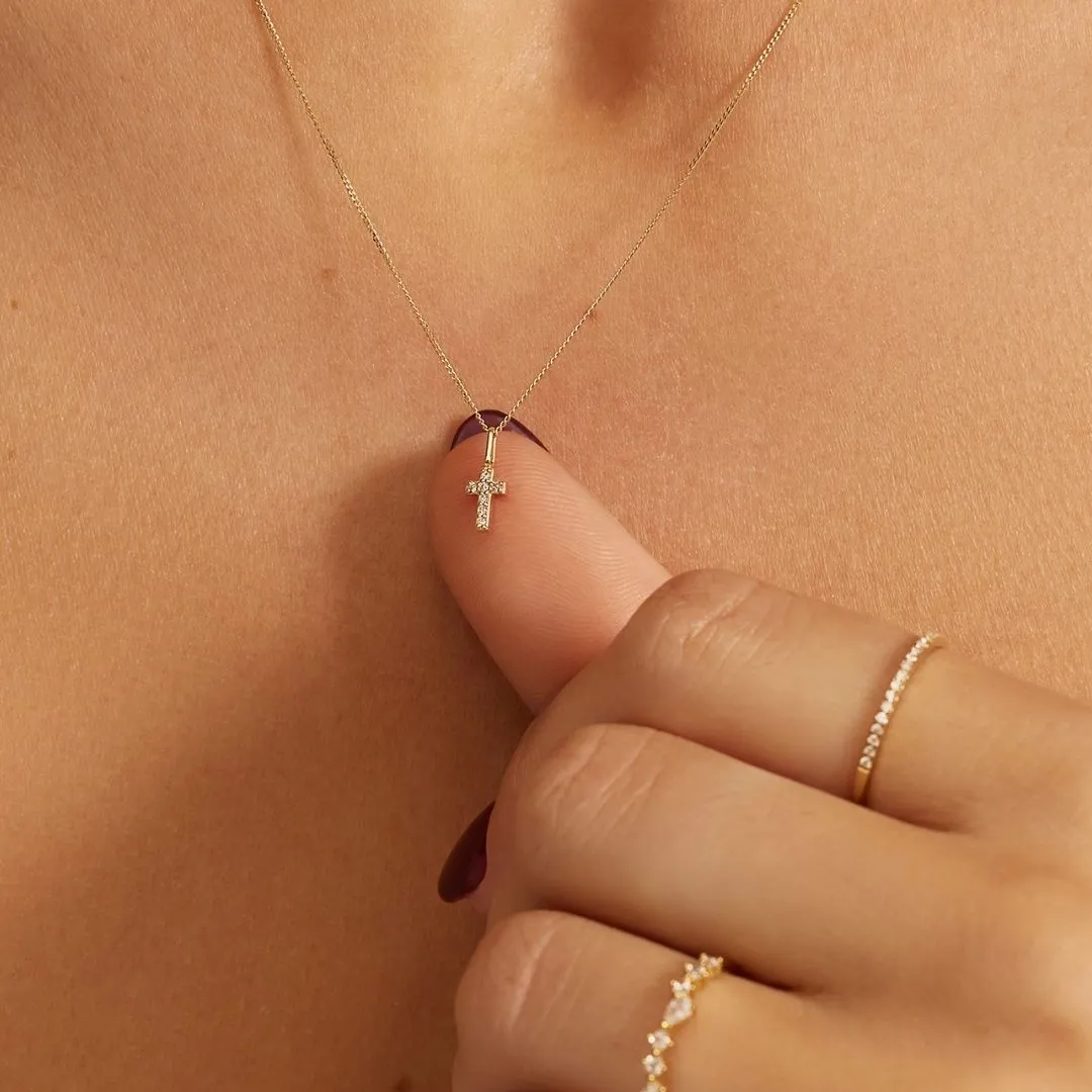 Solid Gold Genuine Diamond Tiny Cross Necklace sold by Lily & Roo product image thumbnail 2