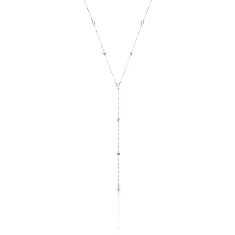 Silver Diamond Style Satellite Lariat Necklace sold by Lily & Roo