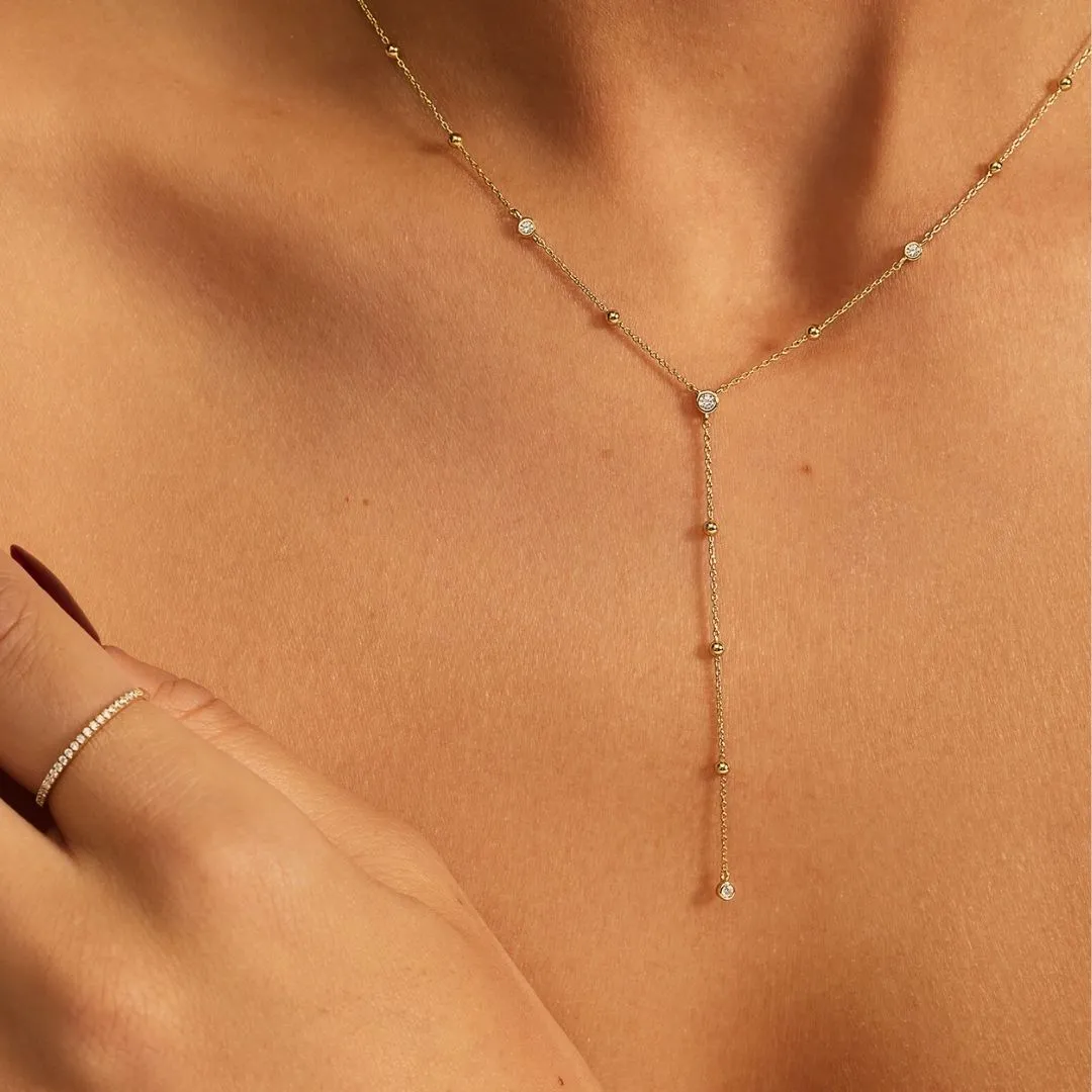 Gold Diamond Style Satellite Lariat Necklace sold by Lily & Roo product image thumbnail 2