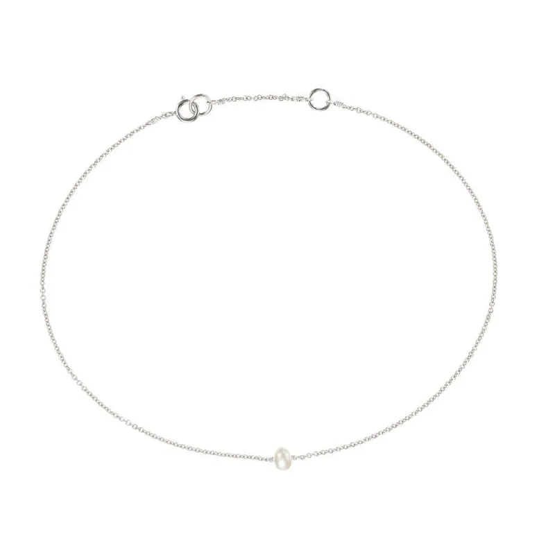 Solid White Gold Small Pearl Anklet sold by Lily & Roo