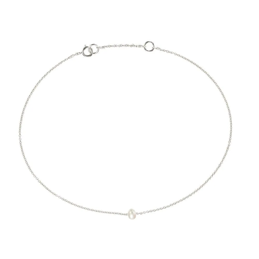 Solid White Gold Small Pearl Anklet sold by Lily & Roo