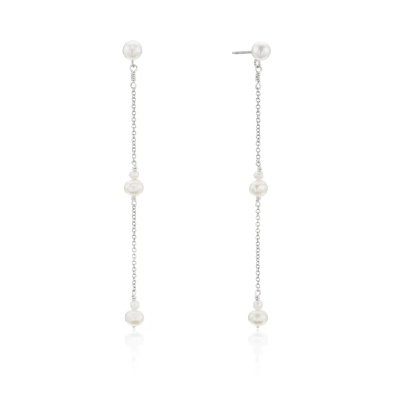Silver Three Pearl Drop Earrings sold by Lily & Roo