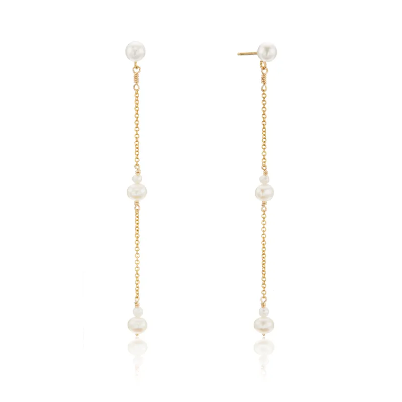 Gold Three Pearl Drop Earrings sold by Lily & Roo