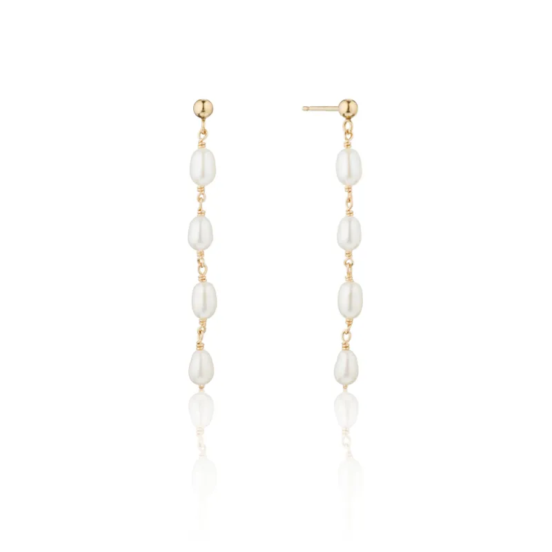 Gold Four Seed Pearl Drop Earrings sold by Lily & Roo