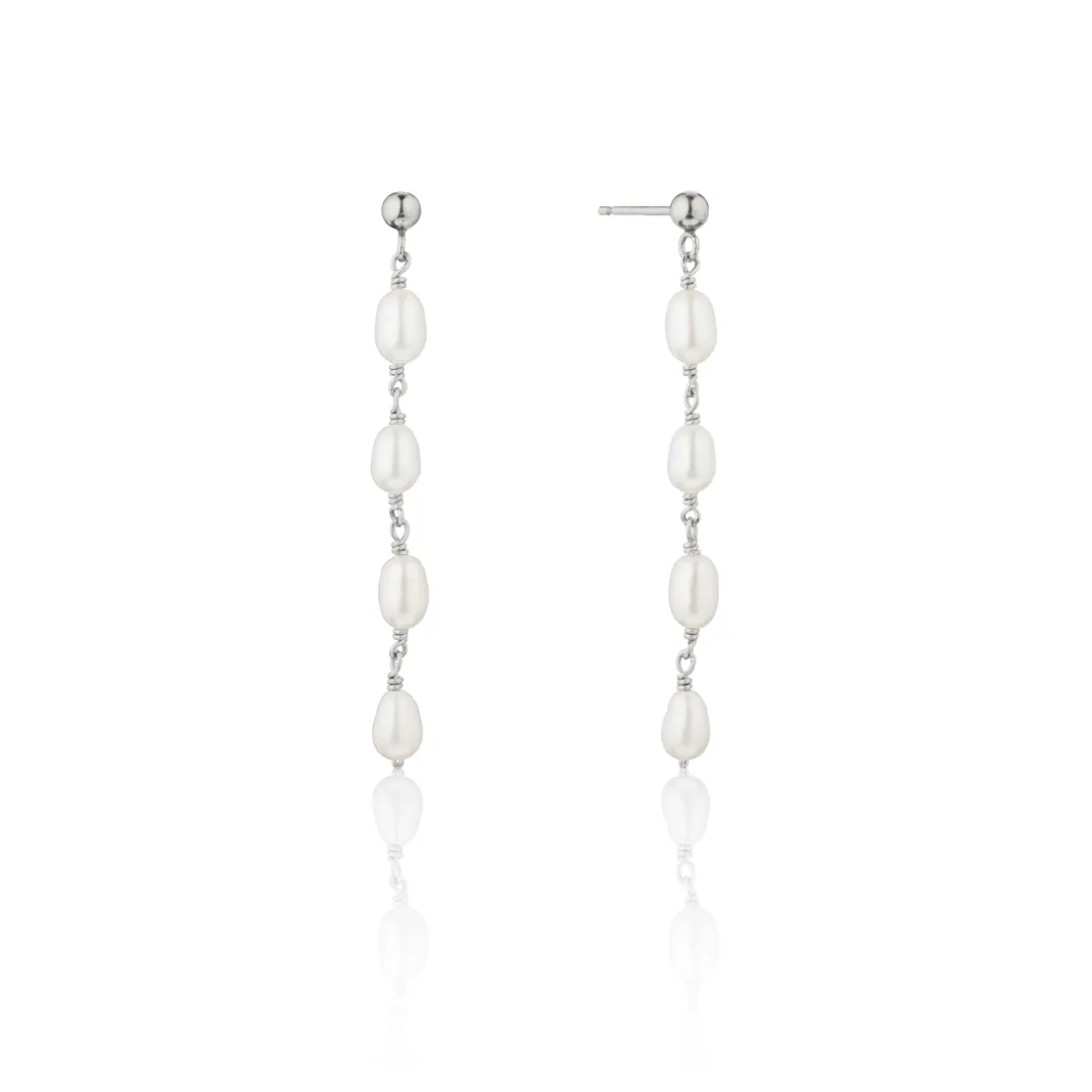Silver Four Seed Pearl Drop Earrings sold by Lily & Roo