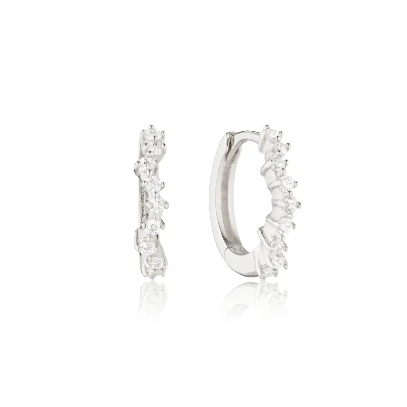 Silver Curved Diamond Style Huggie Hoop Earrings made by Lily & Roo