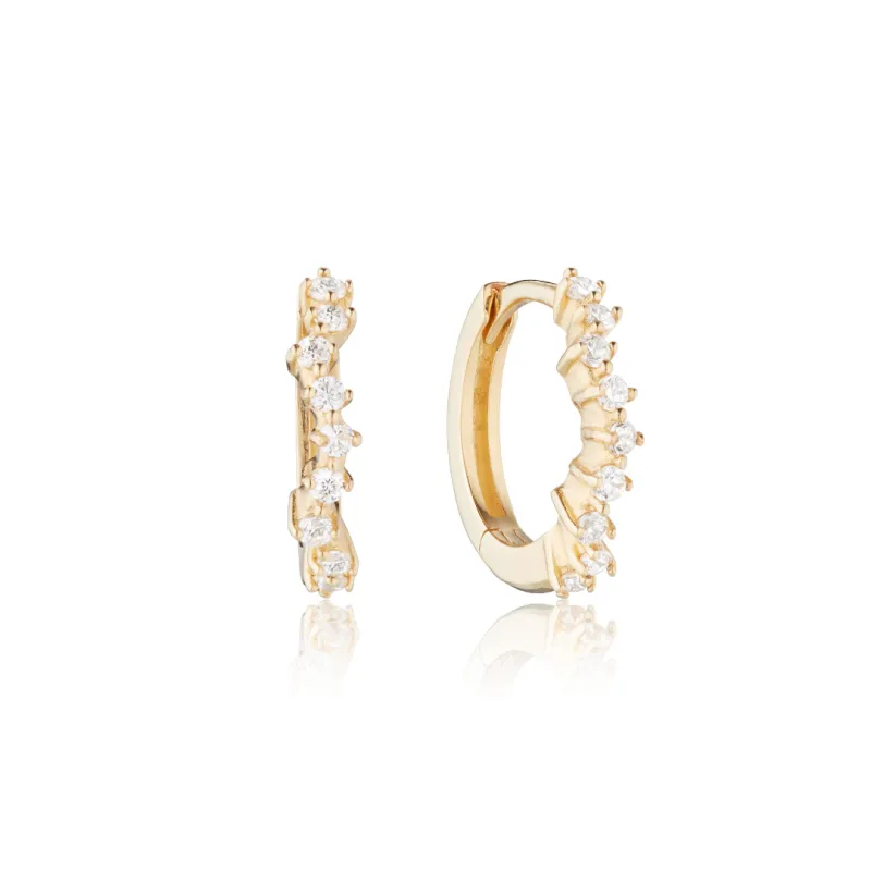Gold Curved Diamond Style Huggie Hoop Earrings sold by Lily & Roo