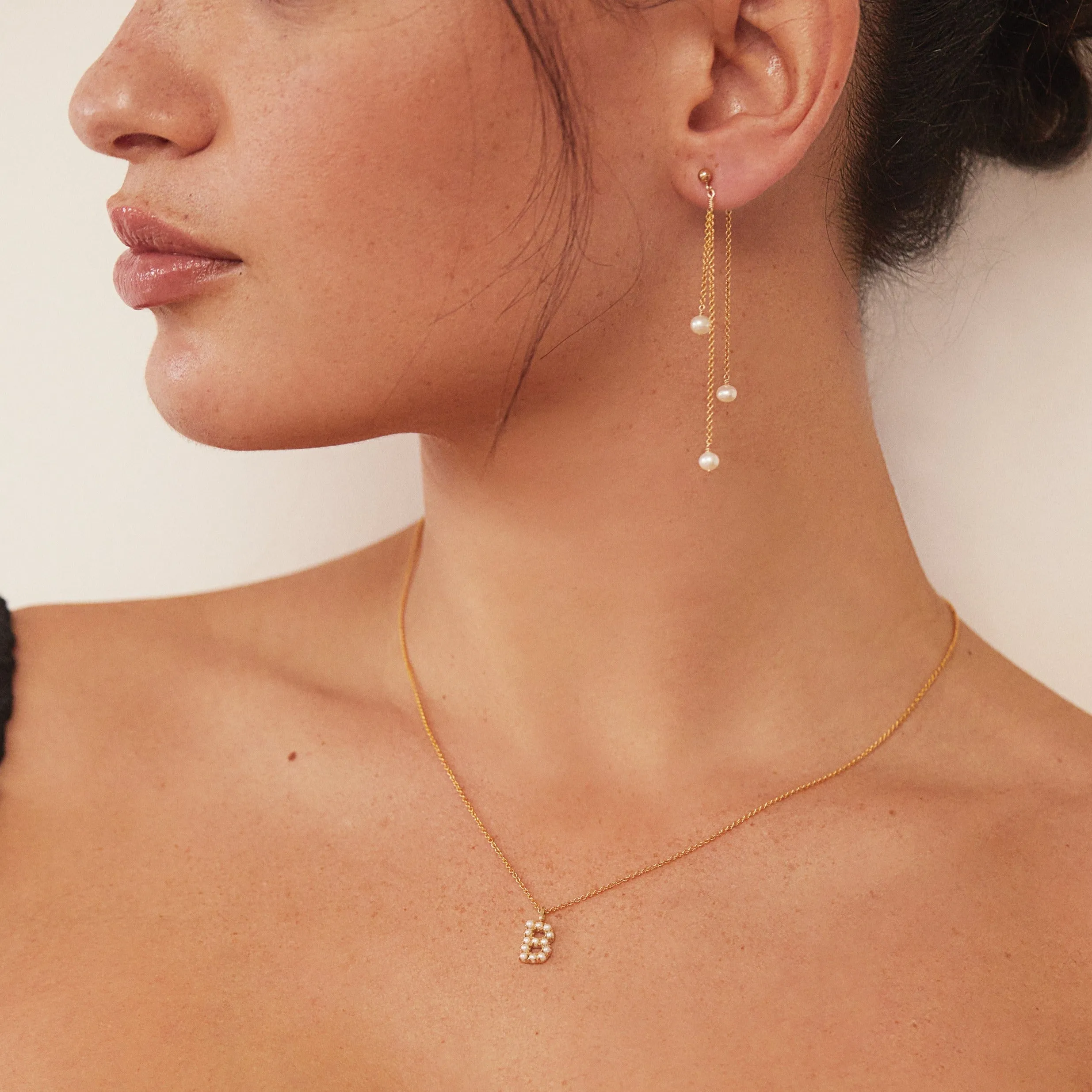 Solid White Gold Layered Pearl Drop Earrings sold by Lily & Roo product image thumbnail 4