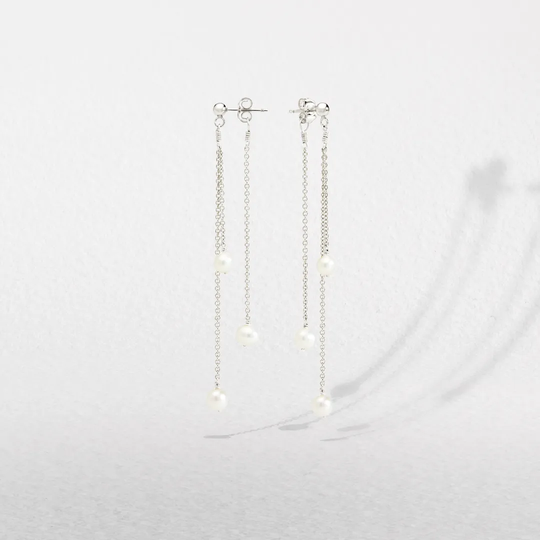 Solid White Gold Layered Pearl Drop Earrings sold by Lily & Roo product image thumbnail 3