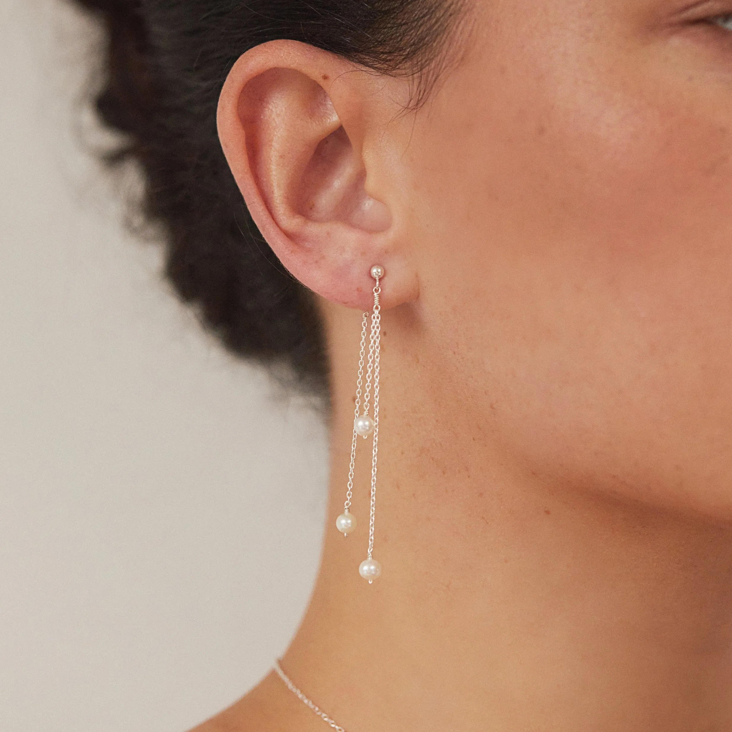 Solid White Gold Layered Pearl Drop Earrings sold by Lily & Roo product image thumbnail 2