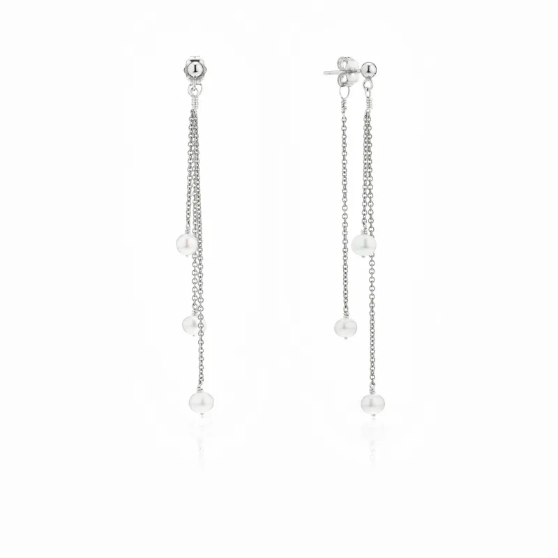 Solid White Gold Layered Pearl Drop Earrings sold by Lily & Roo