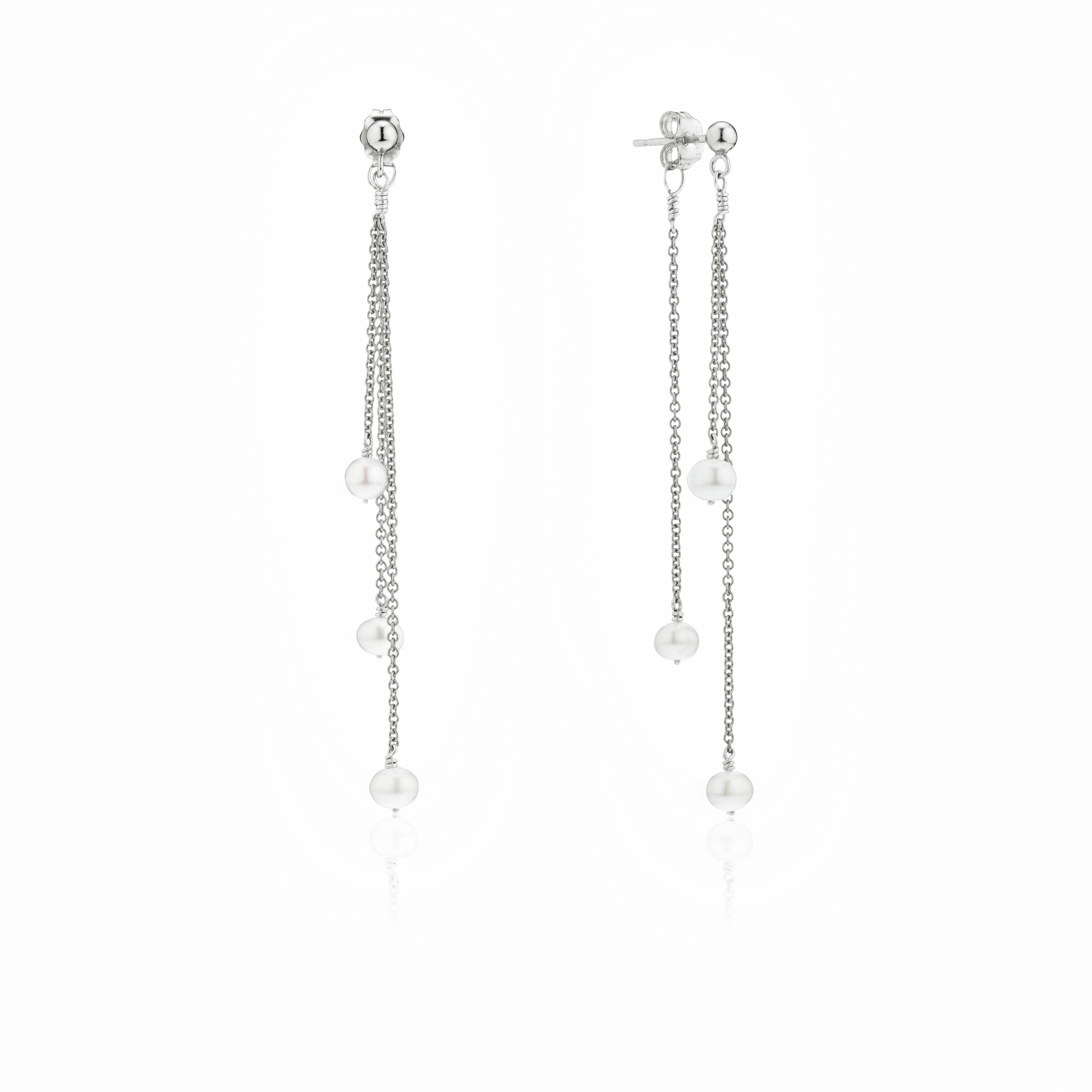 Solid White Gold Layered Pearl Drop Earrings sold by Lily & Roo