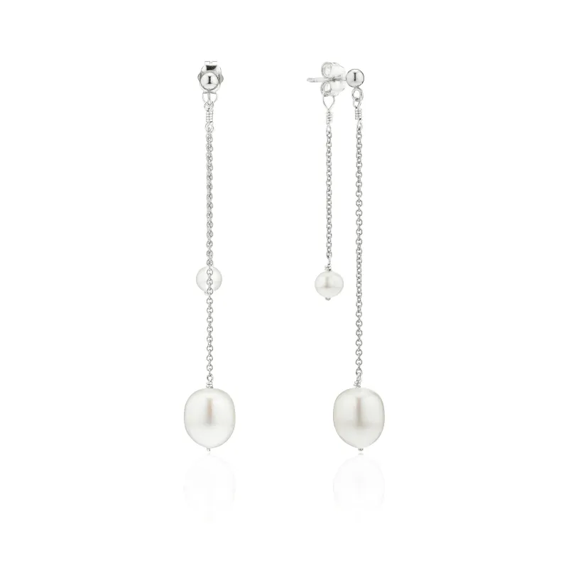 Solid White Gold Layered Large and Small Pearl Earrings sold by Lily & Roo