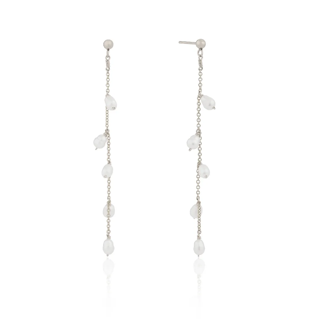 Solid White Gold Seed Pearl Drop Earrings sold by Lily & Roo