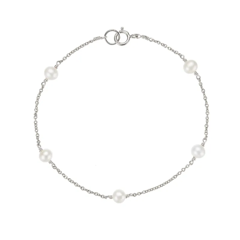 Solid White Gold Five Pearl Bracelet sold by Lily & Roo