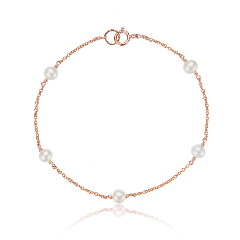 Rose Gold Five Pearl Bracelet sold by Lily & Roo