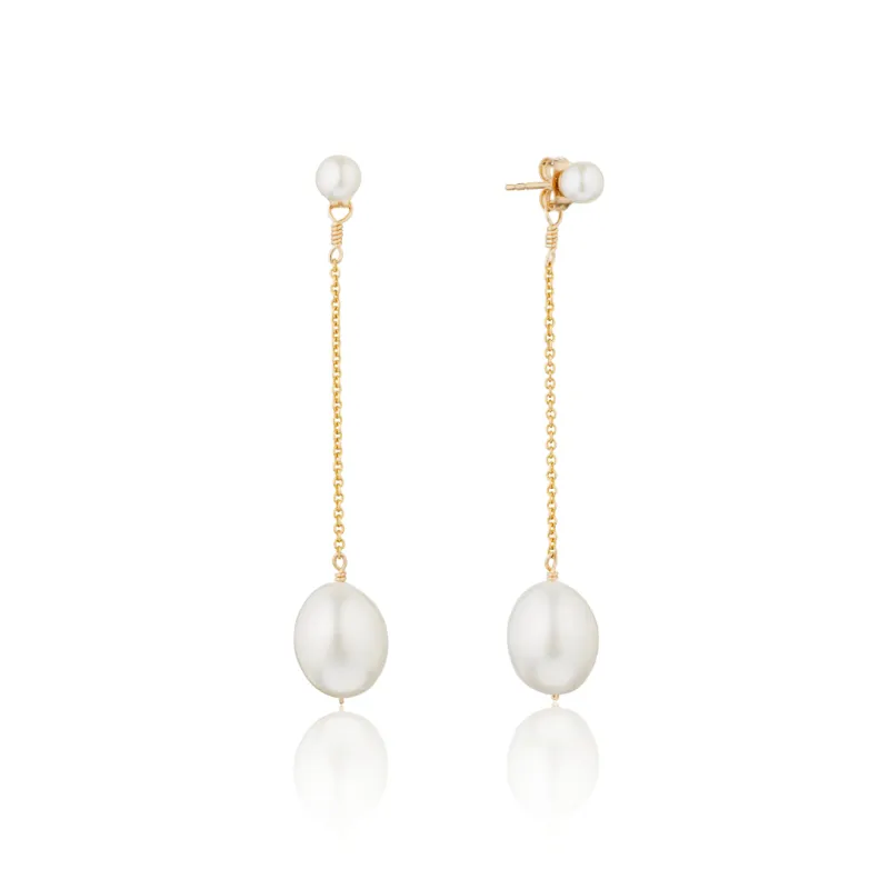 Gold Large and Small Pearl Drop Stud Earrings sold by Lily & Roo