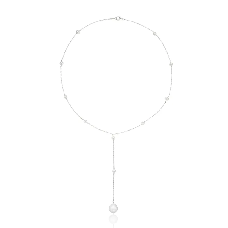 Solid White Gold Multi Pearl Lariat Necklace made by Lily & Roo