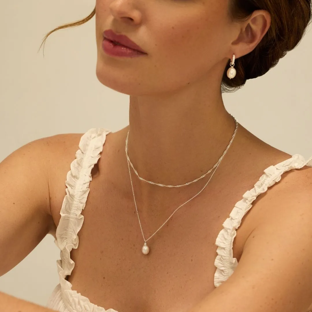 Silver Single Diamond Style Pearl Necklace sold by Lily & Roo product image thumbnail 3