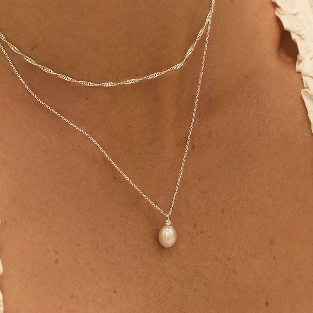 Silver Single Diamond Style Pearl Necklace sold by Lily & Roo product image thumbnail 4