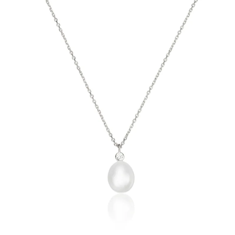 Silver Single Diamond Style Pearl Necklace sold by Lily & Roo