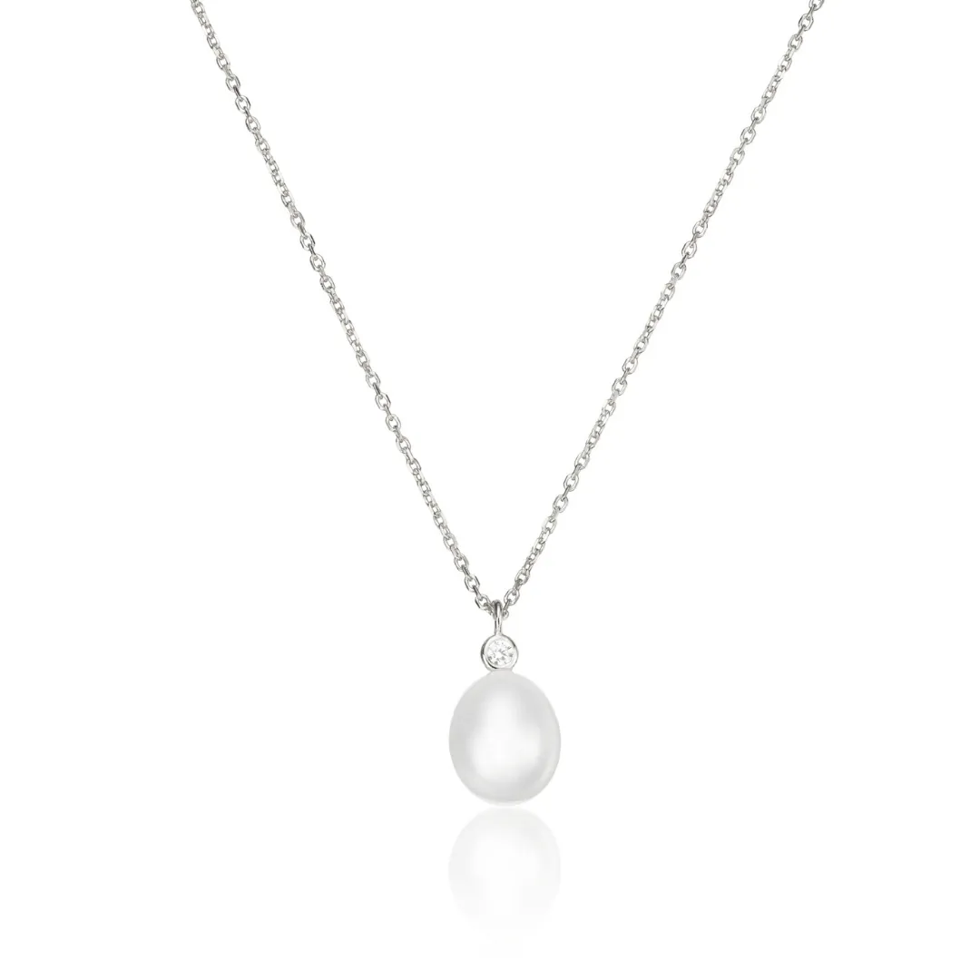 Silver Single Diamond Style Pearl Necklace sold by Lily & Roo