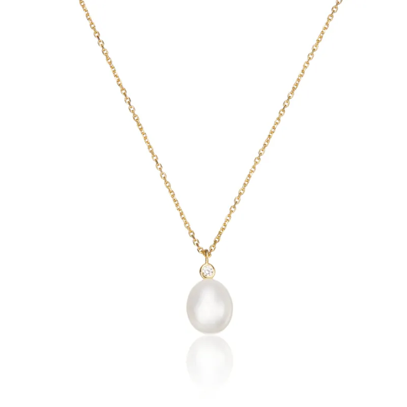 Gold Single Diamond Style Pearl Necklace sold by Lily & Roo