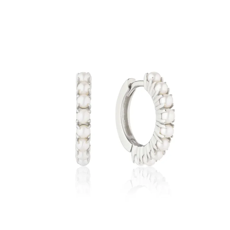 Silver Pearl Row Huggie Hoop Earrings sold by Lily & Roo