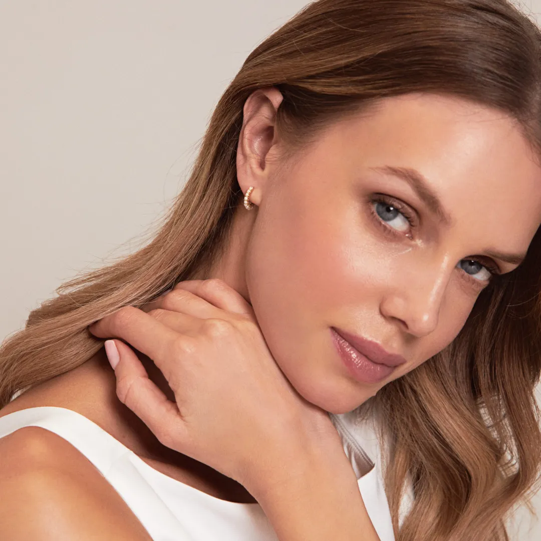 Gold Pearl Row Huggie Hoop Earrings sold by Lily & Roo product image thumbnail 3