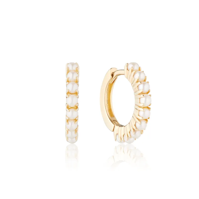 Gold Pearl Row Huggie Hoop Earrings sold by Lily & Roo