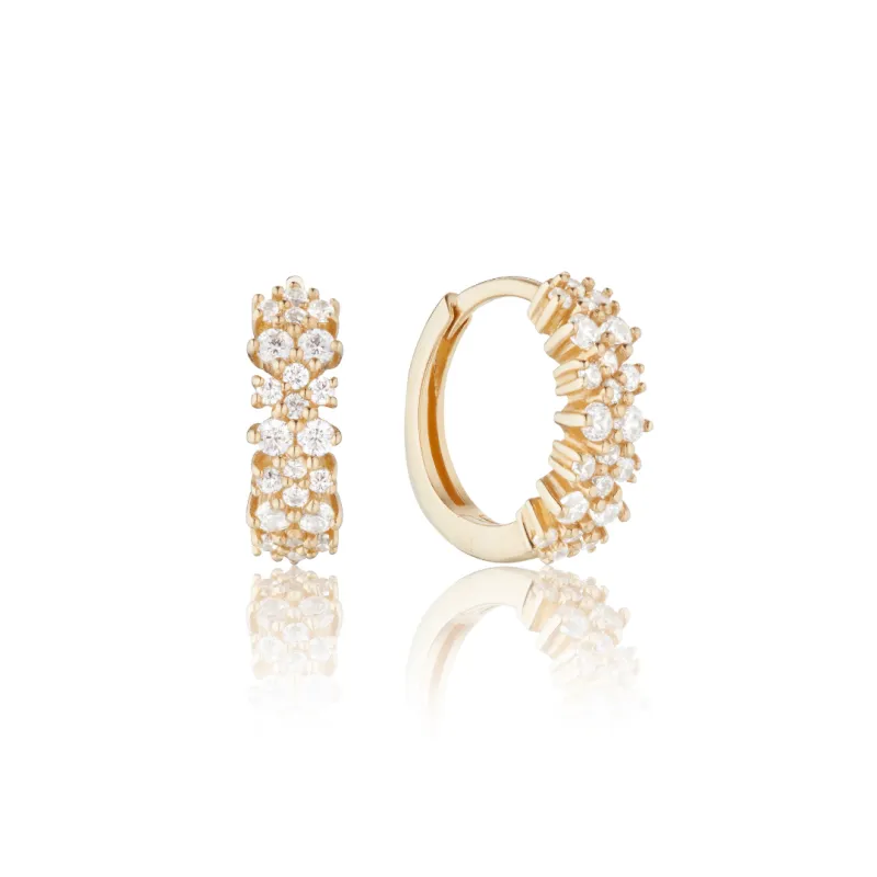 Gold Diamond Style Double Cluster Huggie Hoop Earrings sold by Lily & Roo
