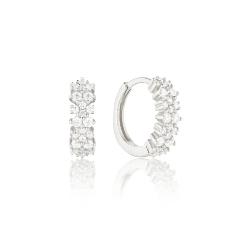 Silver Diamond Style Double Cluster Huggie Hoop Earrings sold by Lily & Roo