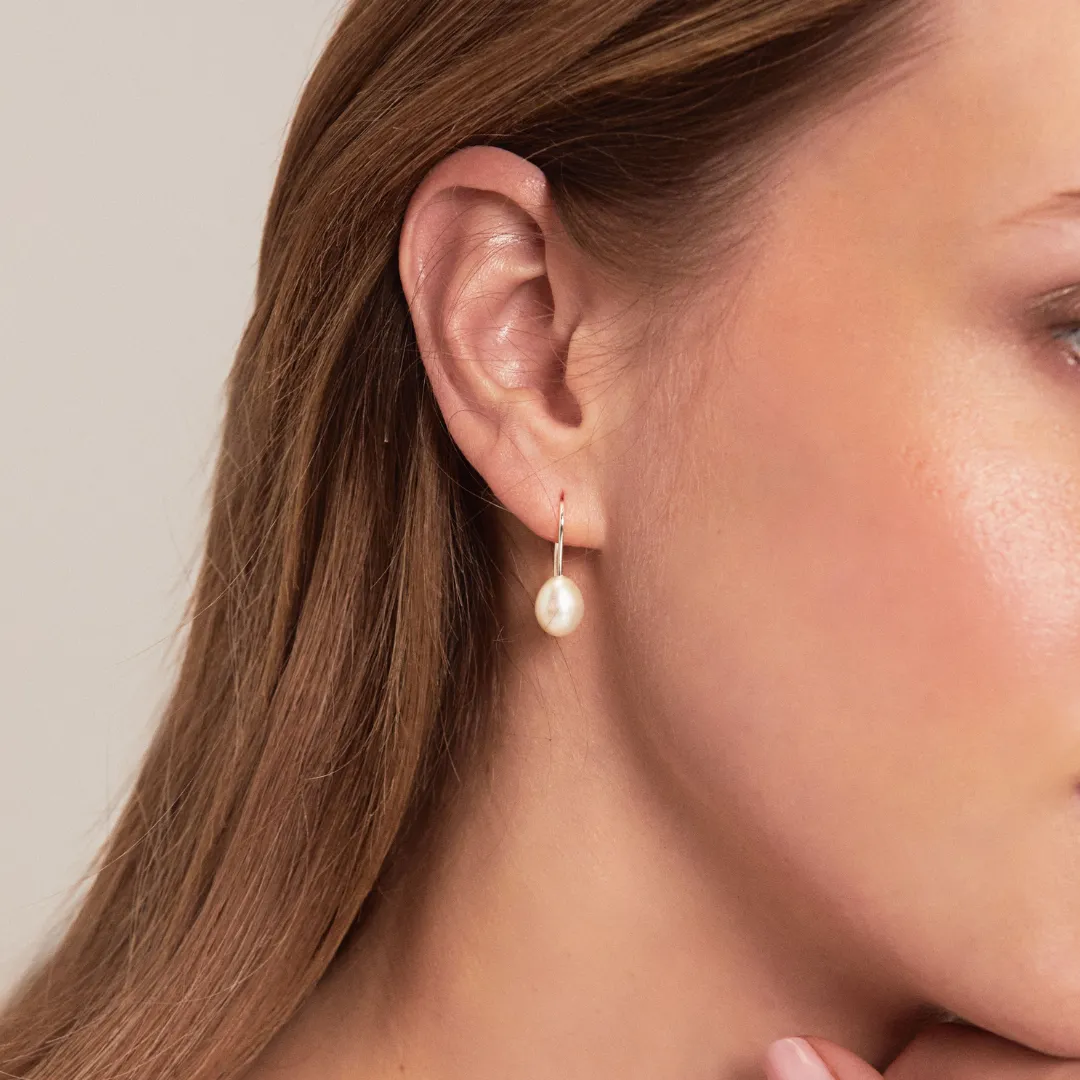 Silver Pearl Drop Hook Earrings sold by Lily & Roo product image thumbnail 2