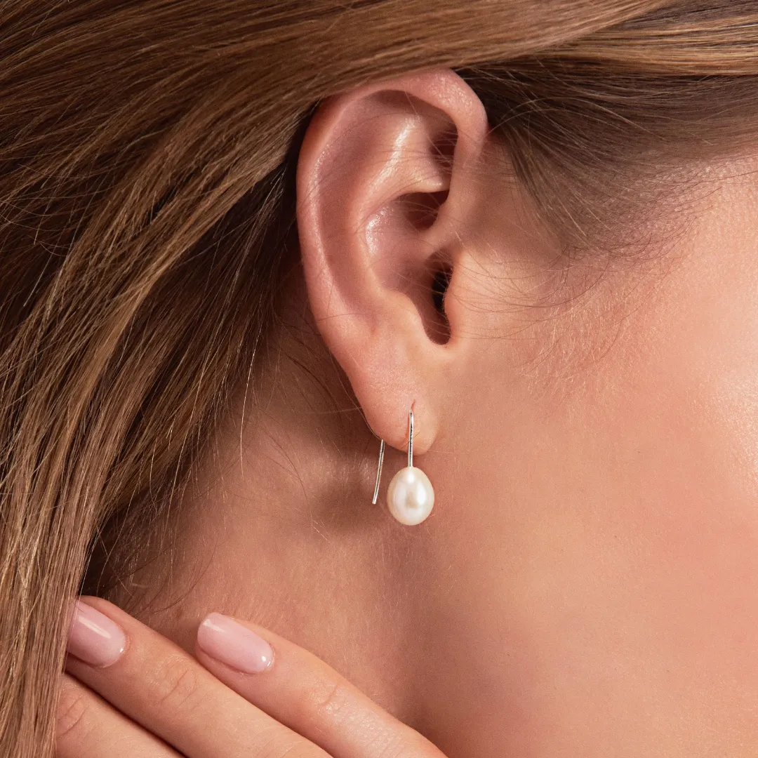 Silver Pearl Drop Hook Earrings sold by Lily & Roo product image thumbnail 3