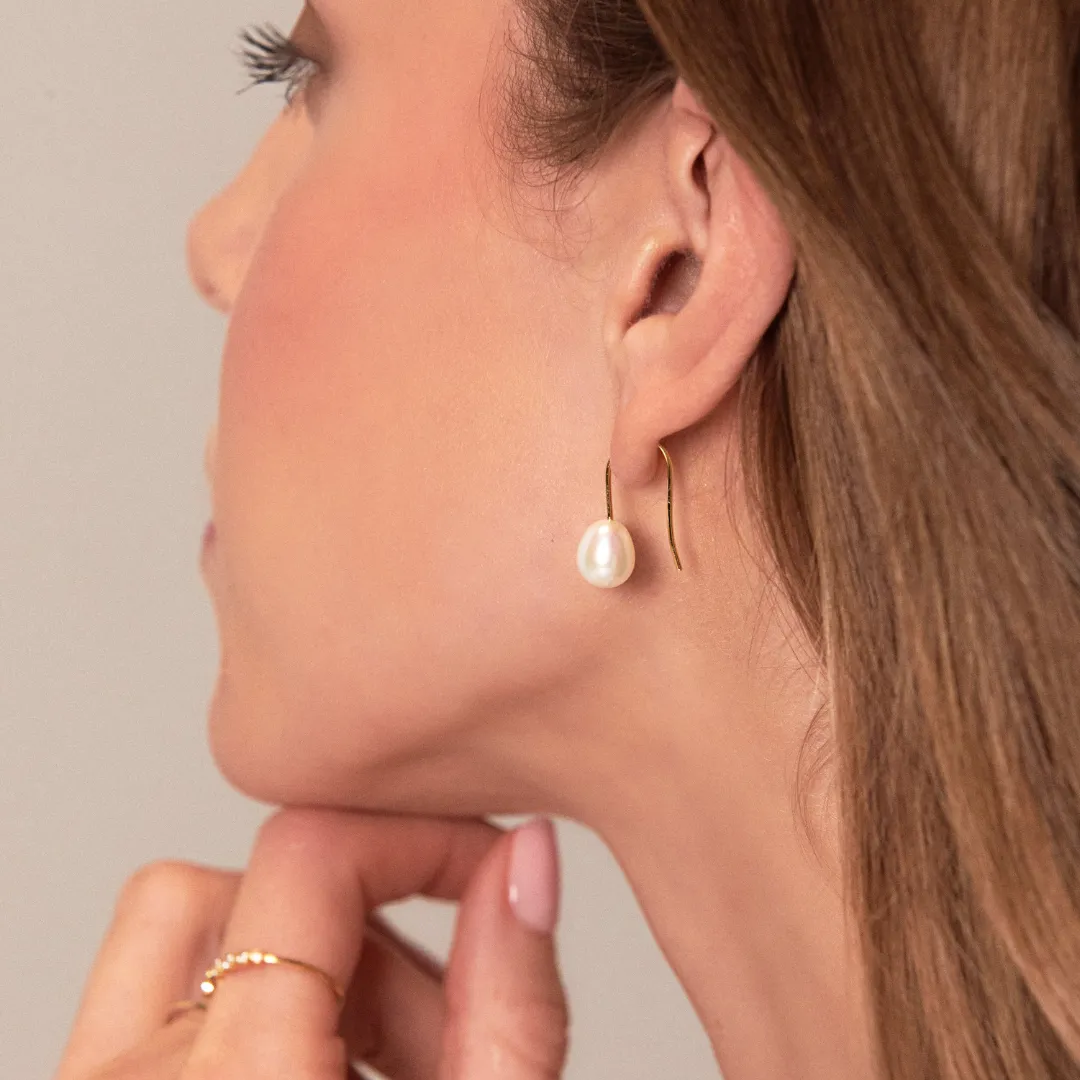 Gold Pearl Drop Hook Earrings sold by Lily & Roo product image thumbnail 3