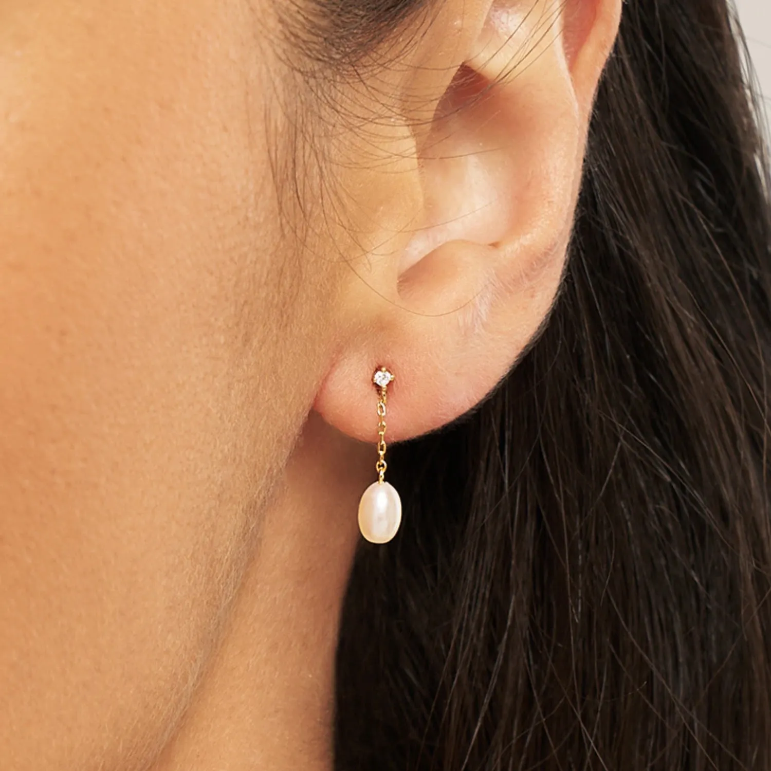 Gold Diamond Style Pearl Drop Stud Earrings sold by Lily & Roo product image thumbnail 2