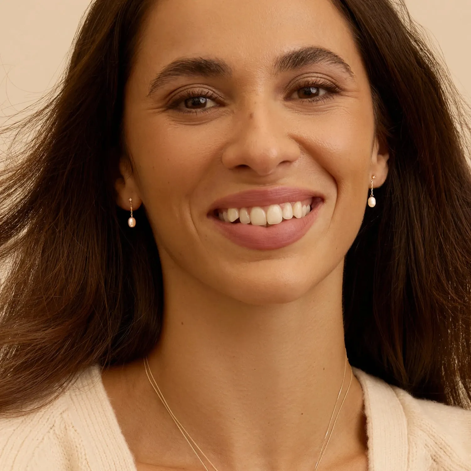 Gold Diamond Style Pearl Drop Stud Earrings sold by Lily & Roo product image thumbnail 3