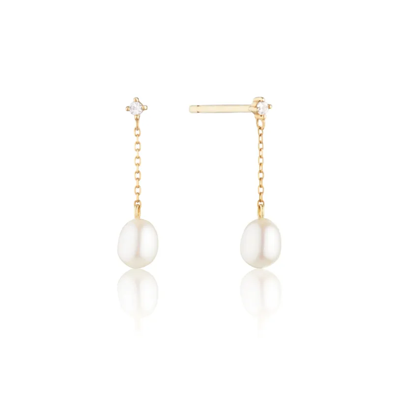 Gold Diamond Style Pearl Drop Stud Earrings sold by Lily & Roo