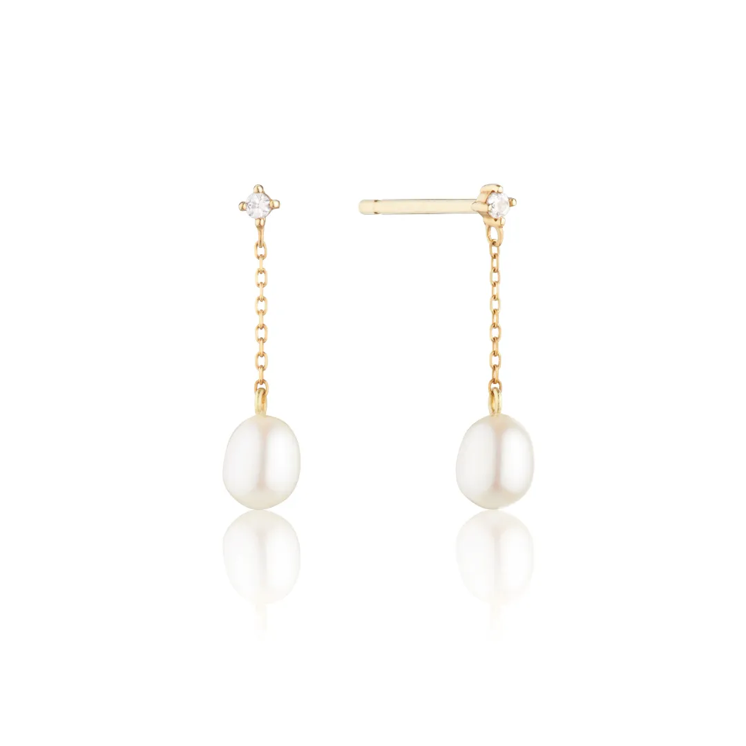 Gold Diamond Style Pearl Drop Stud Earrings sold by Lily & Roo