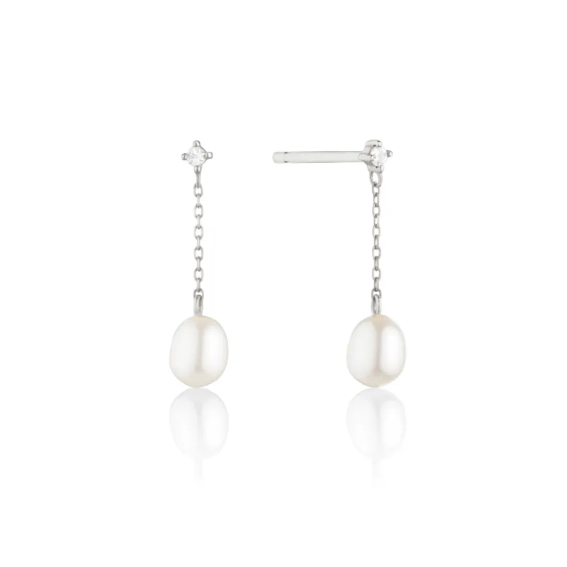 Silver Diamond Style Pearl Drop Stud Earrings sold by Lily & Roo