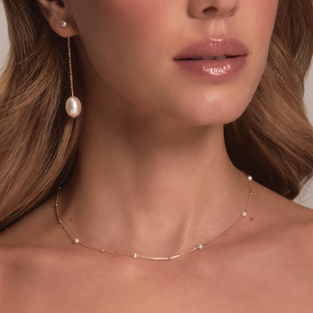 Gold Five Pearl Satellite Necklace sold by Lily & Roo product image thumbnail 3