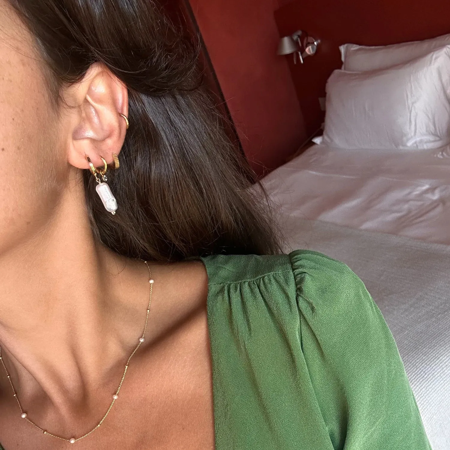 Gold Five Pearl Satellite Necklace sold by Lily & Roo product image thumbnail 5