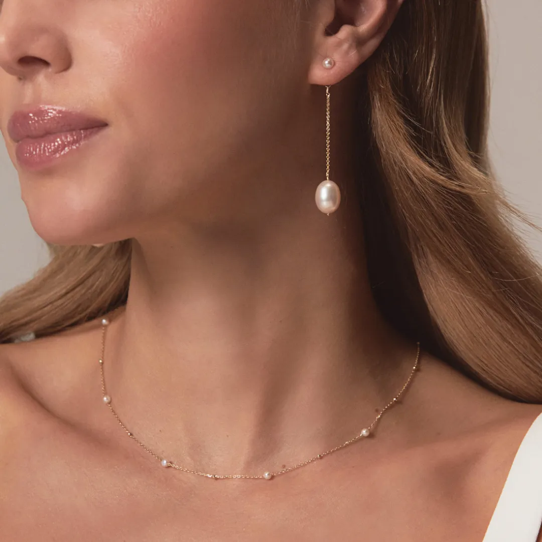 Gold Five Pearl Satellite Necklace sold by Lily & Roo product image thumbnail 4