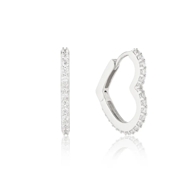 Silver Diamond Style Heart Huggie Hoop Earrings sold by Lily & Roo