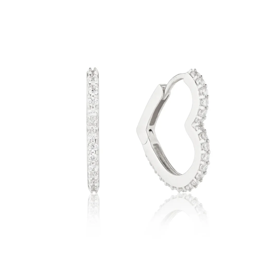 Silver Diamond Style Heart Huggie Hoop Earrings sold by Lily & Roo